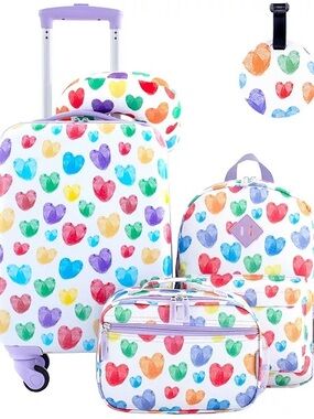 Travelers Club kids 5 piece luggage set Multicolor Heart Travel Set Lavender